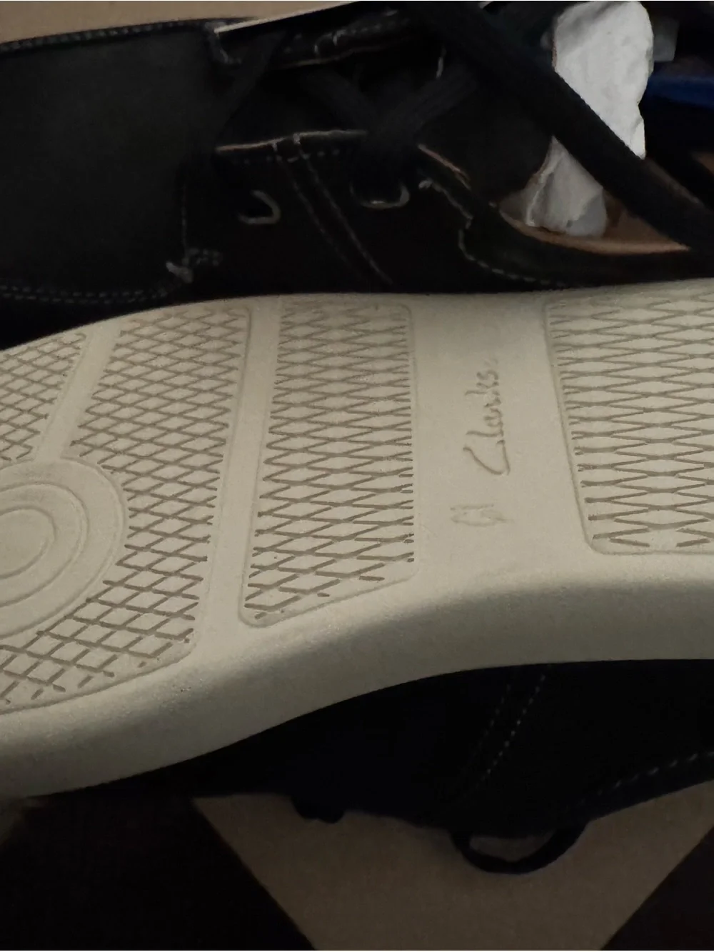 Clarks Black and White Stitch Boat Shoes